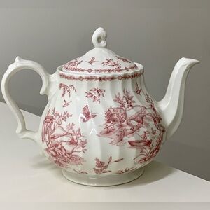 Vintage Discontinued Churchill England Pink Toile Scalloped Lidded 5 Cup Teapot